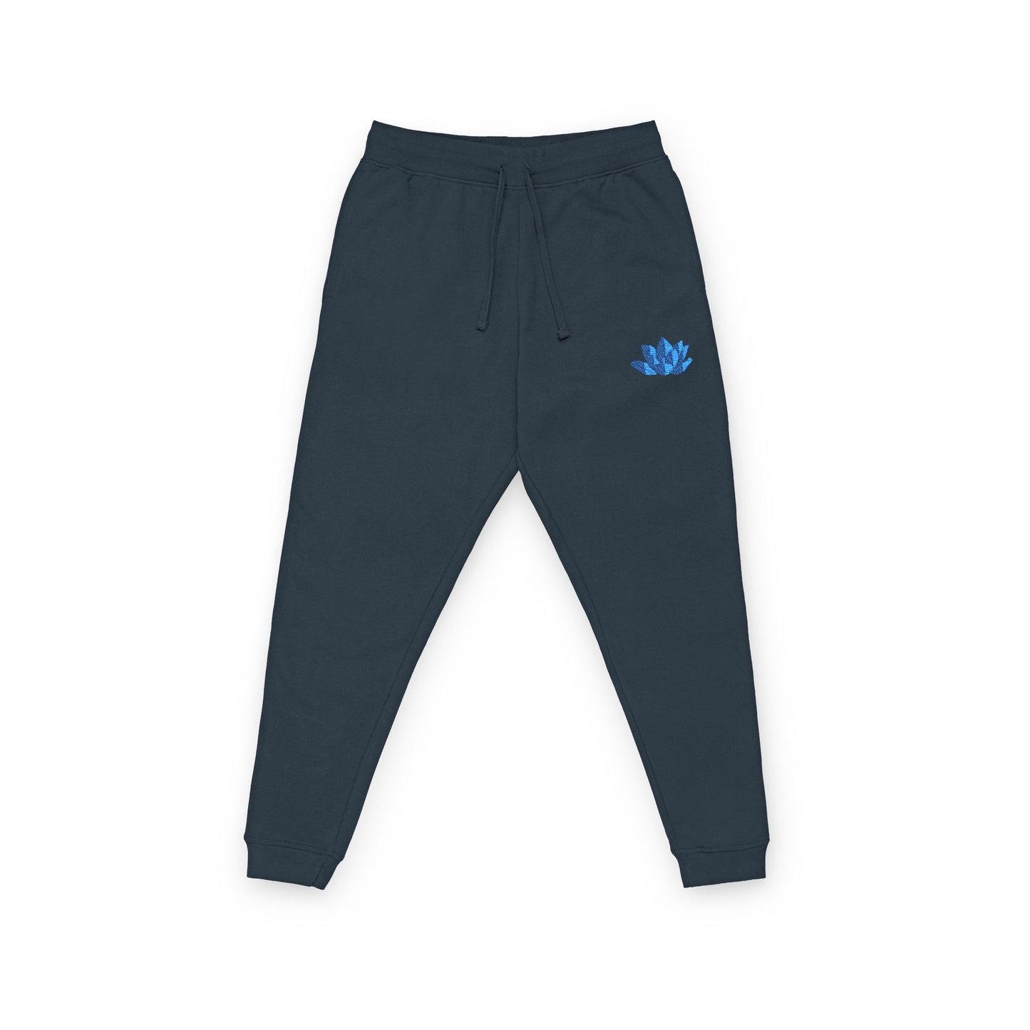 Embroidered Blue Lotus Joggers — Cozy Fleece Sweatpants