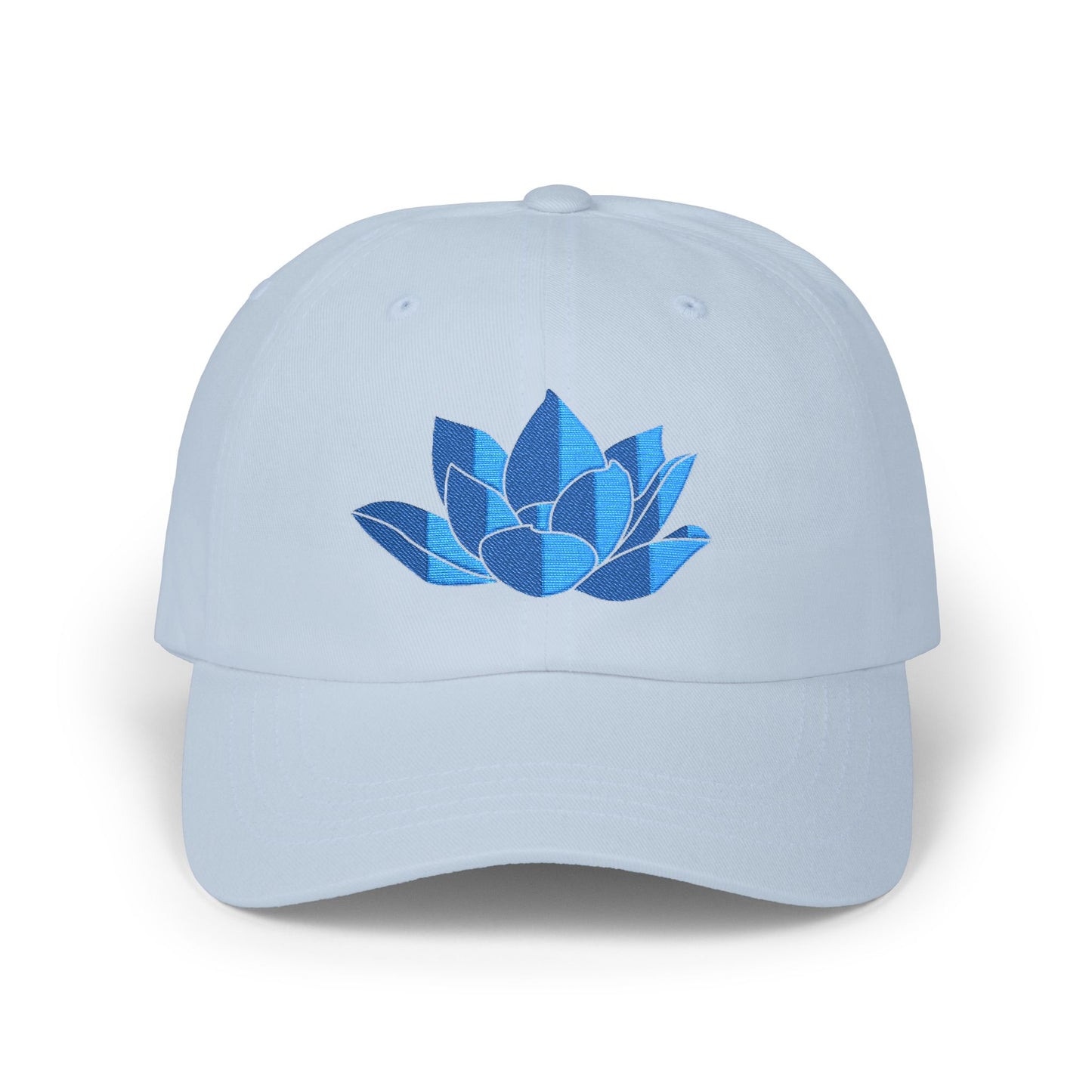 Lotus Embroidered Cap — Blue Glitter Lotus Baseball Hat
