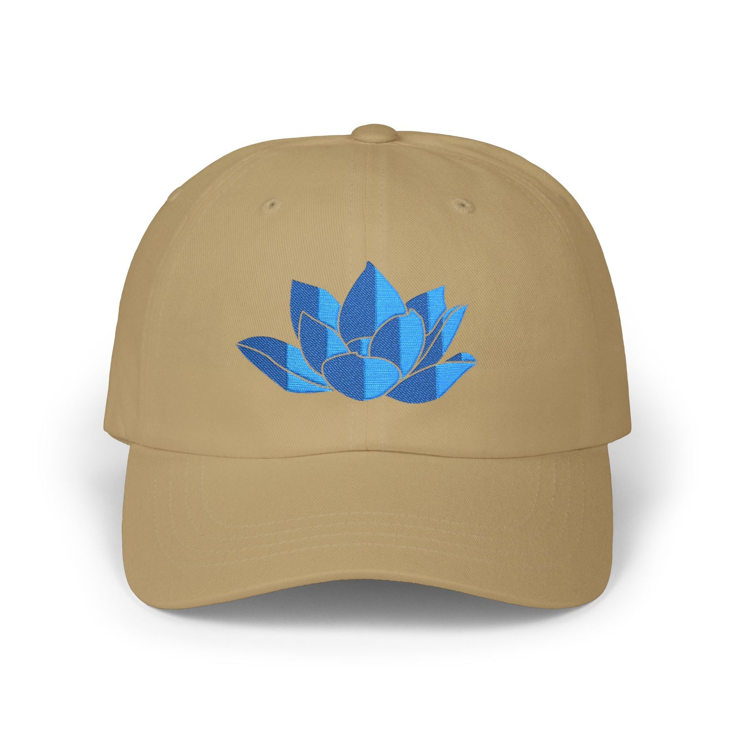 Lotus Embroidered Cap — Blue Glitter Lotus Baseball Hat