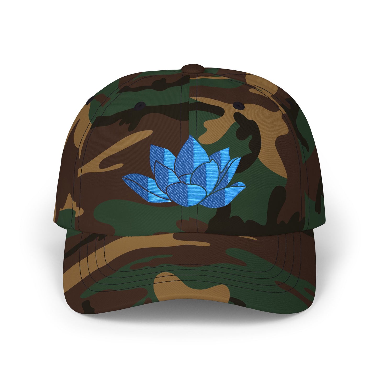 Lotus Embroidered Cap — Blue Glitter Lotus Baseball Hat