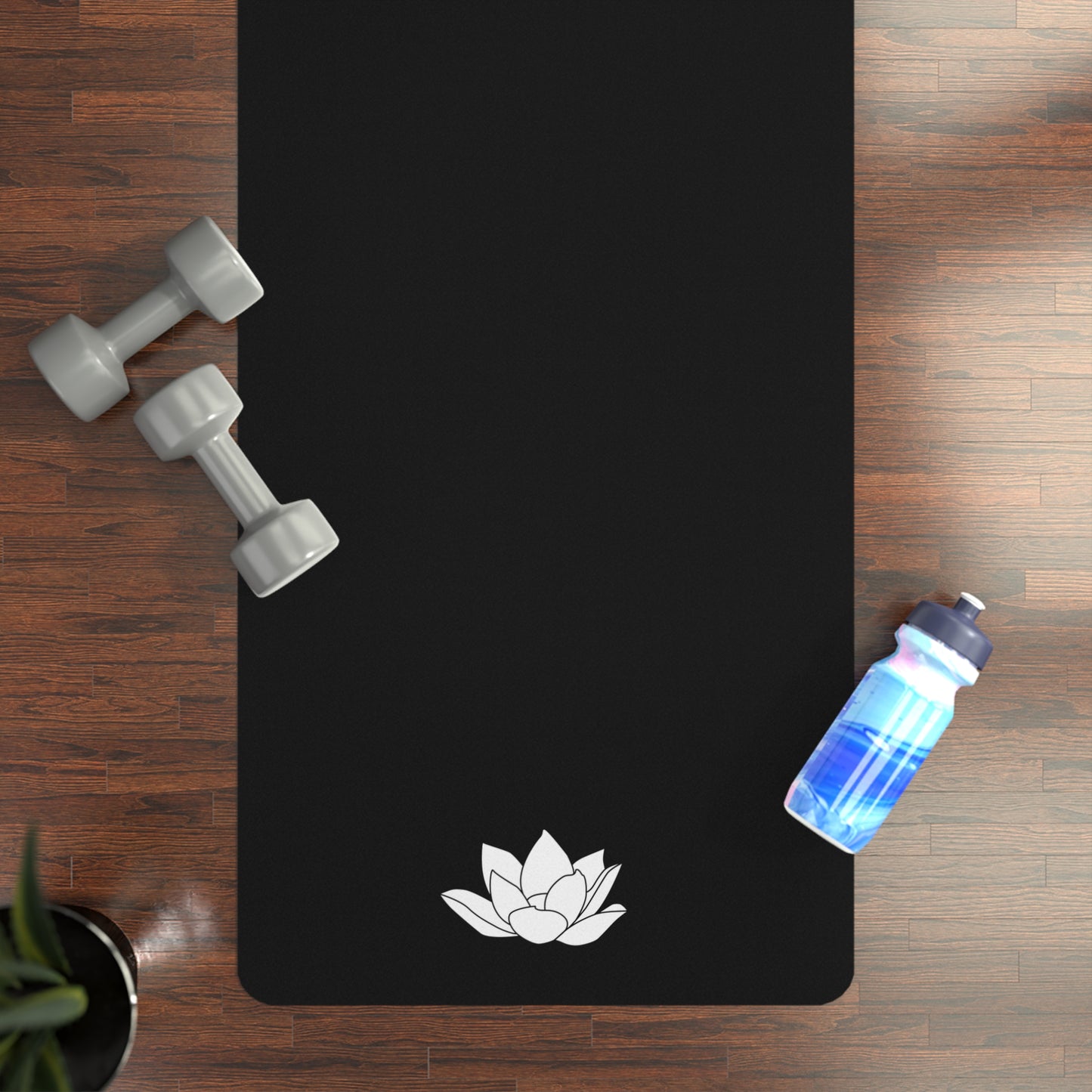 Lotus Rubber Yoga Mat — Black/White Lotus Suede