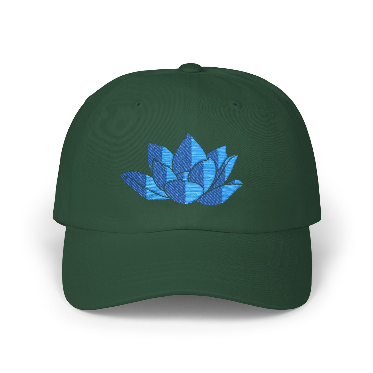 Lotus Embroidered Cap — Blue Glitter Lotus Baseball Hat