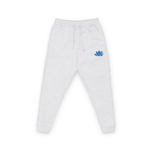 Embroidered Blue Lotus Joggers — Cozy Fleece Sweatpants