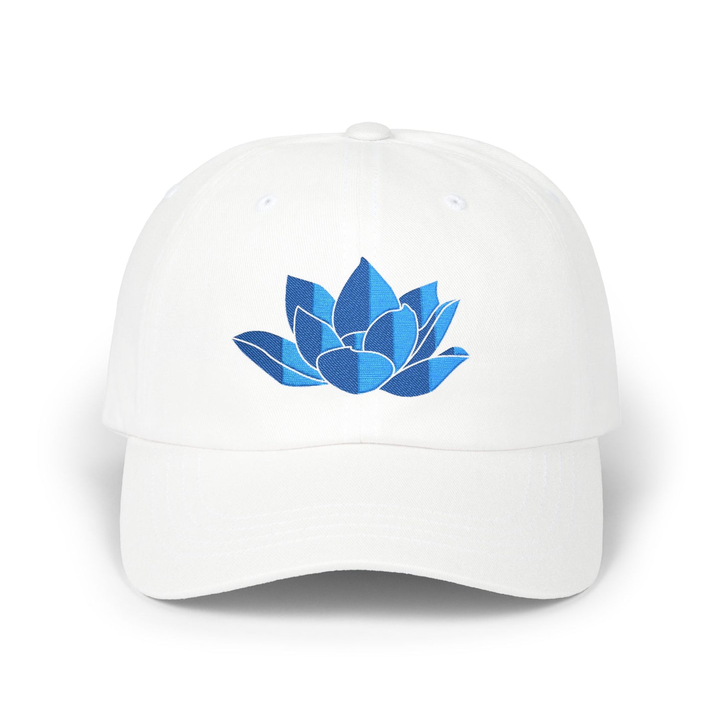 Lotus Embroidered Cap — Blue Glitter Lotus Baseball Hat