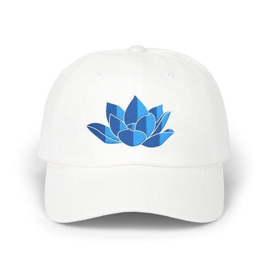 Lotus Embroidered Cap — Blue Glitter Lotus Baseball Hat