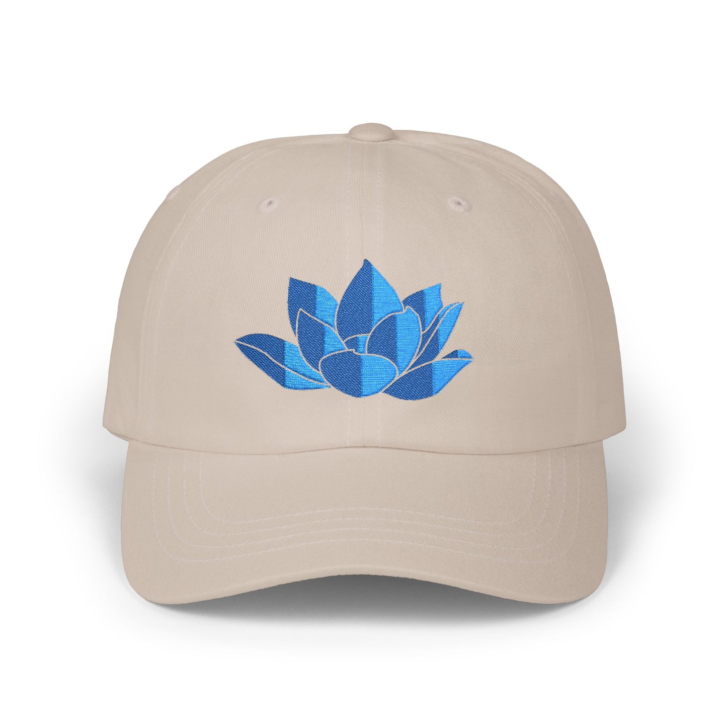 Lotus Embroidered Cap — Blue Glitter Lotus Baseball Hat