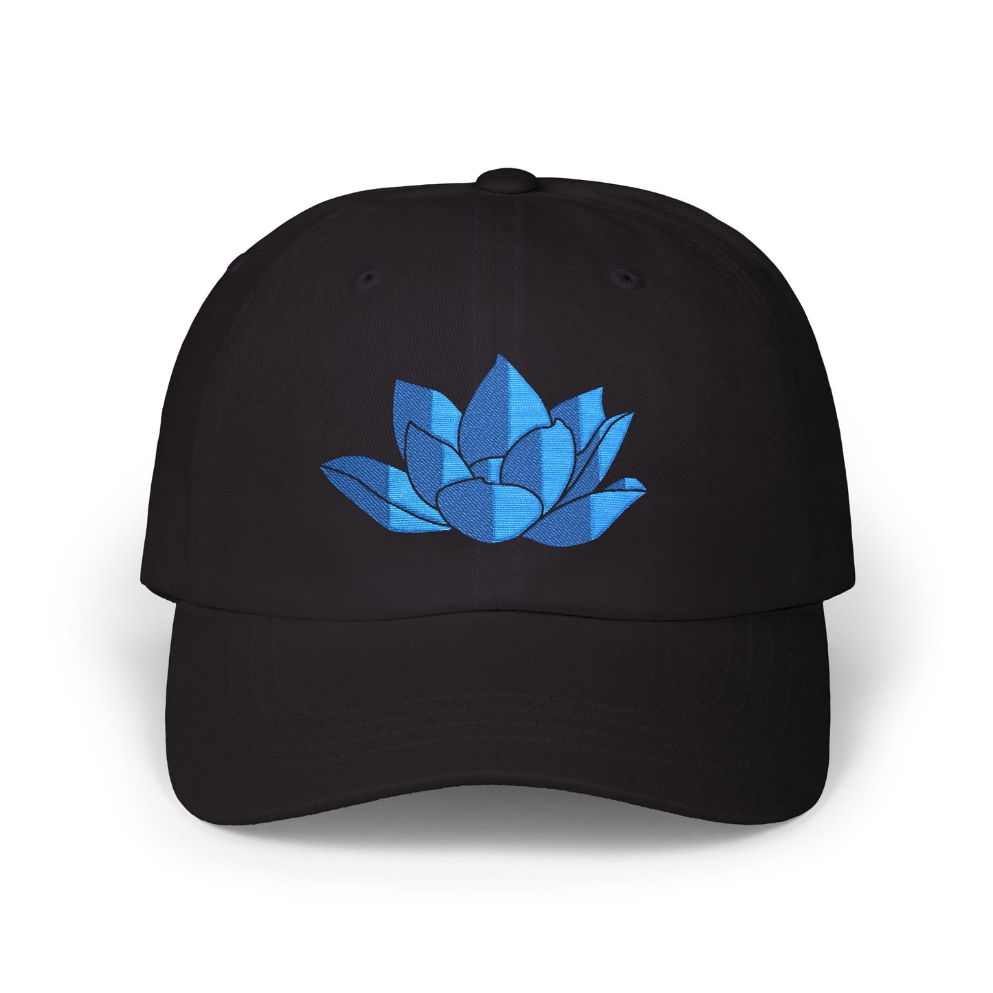 Lotus Embroidered Cap — Blue Glitter Lotus Baseball Hat