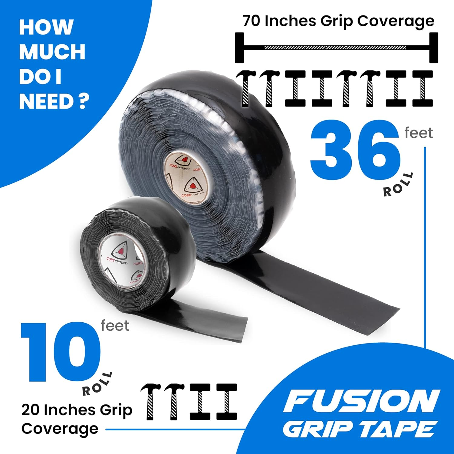 Core Prodigy Fusion Grip Tape - Silicone Wrap for Gym Equipment & Tools