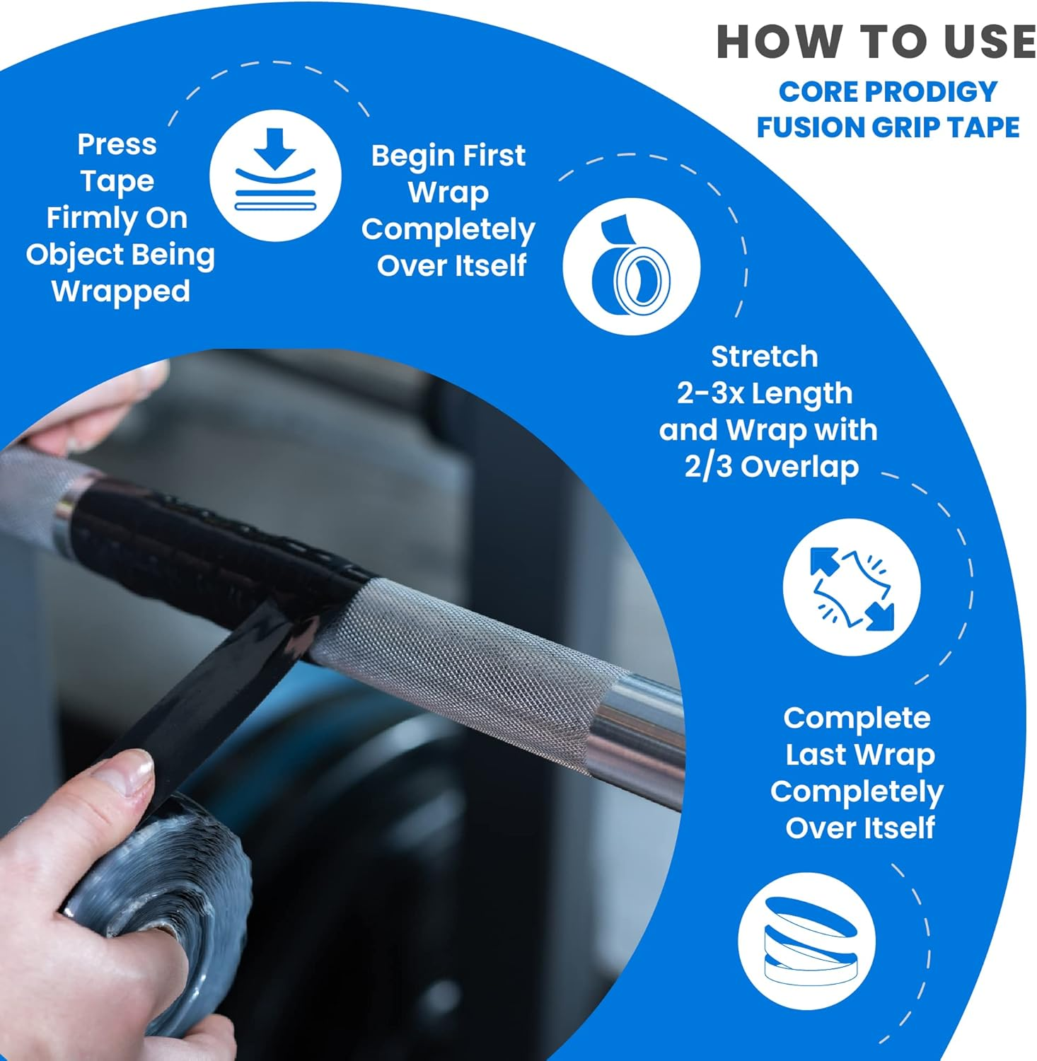 Core Prodigy Fusion Grip Tape - Silicone Wrap for Gym Equipment & Tools