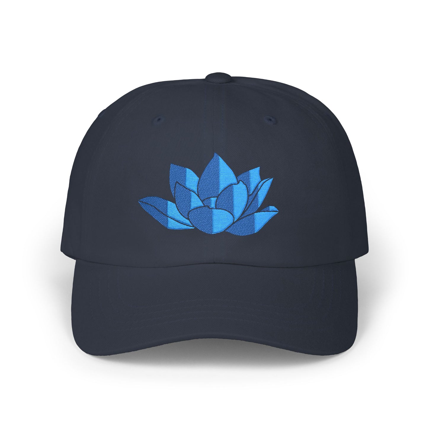 Lotus Embroidered Cap — Blue Glitter Lotus Baseball Hat