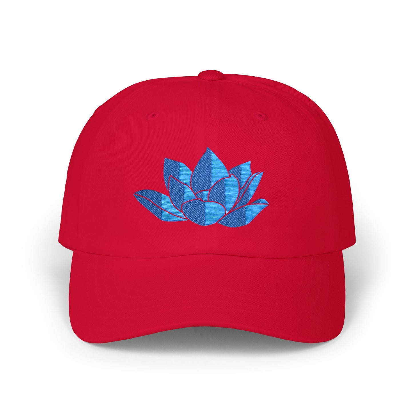 Lotus Embroidered Cap — Blue Glitter Lotus Baseball Hat