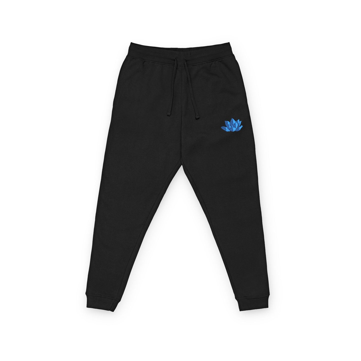 Embroidered Blue Lotus Joggers — Cozy Fleece Sweatpants
