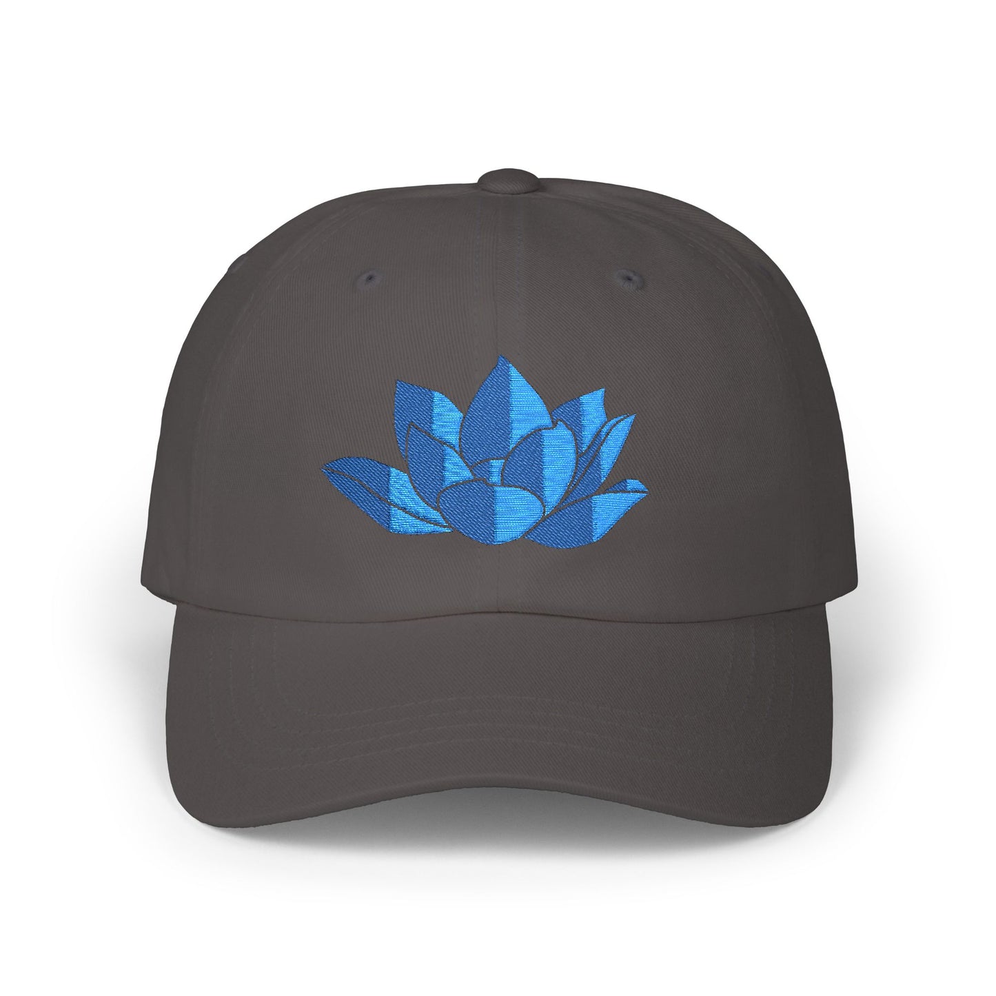 Lotus Embroidered Cap — Blue Glitter Lotus Baseball Hat